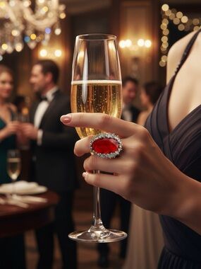 Red Ruby Color Setting With Halo Rhinestones Size 7